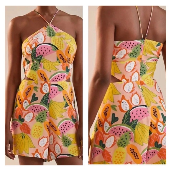 Hutch by ANTHROPOLOGIE Mixed Fruit Halter Romper with side cutouts - Picture 1 of 7